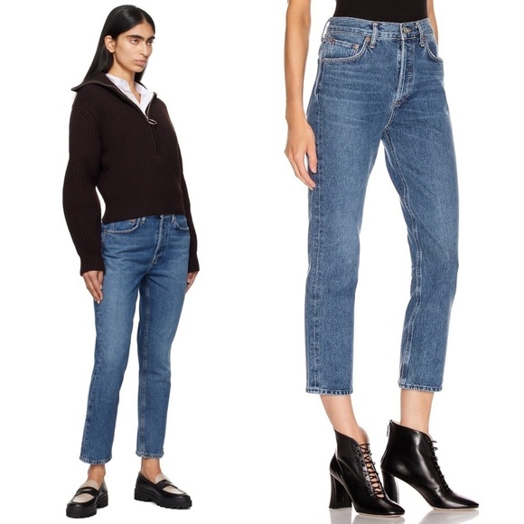 AGOLDE 90s High Rise Medium Wash Denim Button Fly Ankle Crop Straight Jeans 27 - Picture 7 of 13